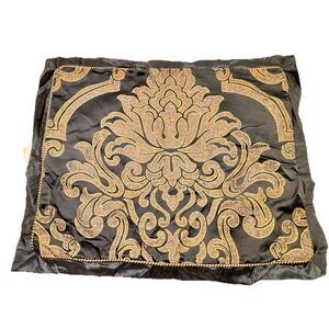 Waterford Fine Linens Black And Gold With Ruffle Border Pillow Sham 20x26
